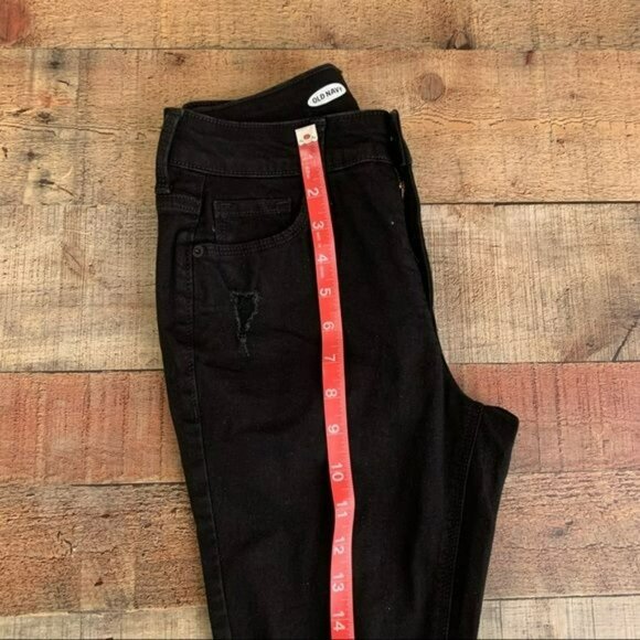 Old navy rockstar super skinny high rise distressed black denim jeans - 0 petite - Picture 4 of 9